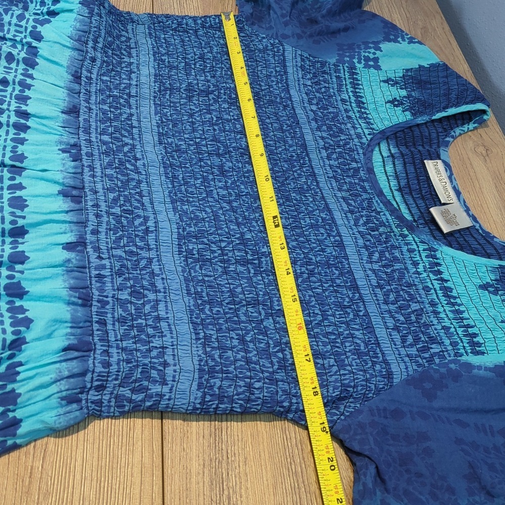 Drapers & Damons Blue Tiered Cotton Maxi Dress Smocked Bodice XL‎ Boho - Picture 6 of 7